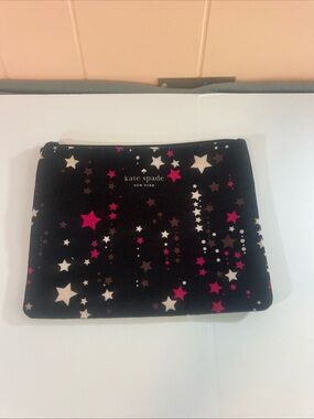 kate spade Black Star Print Zip Pouch with Pinke and Cream Accents